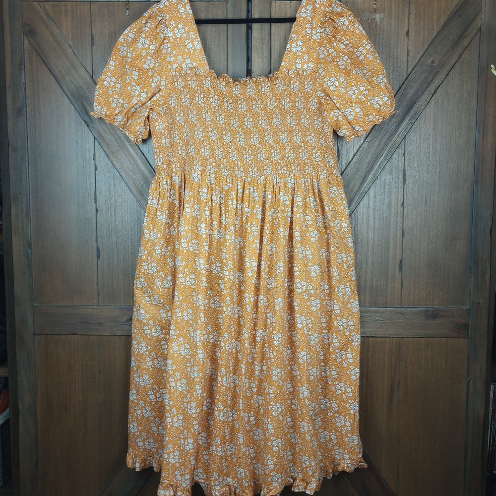 NOT FOR SALE Mender mustard yellow smocked boho prairie dress 3x